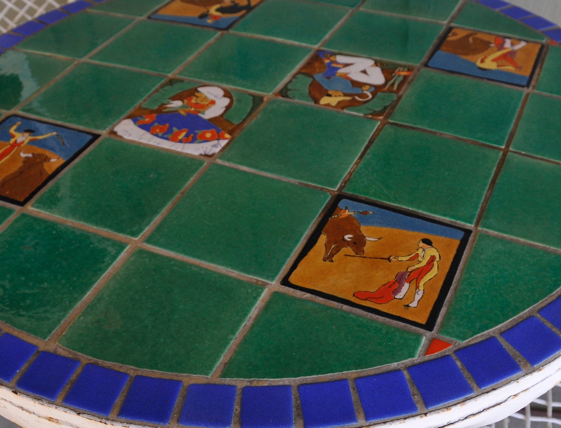 Huge San Jose Tile Patio Table Wrought Iron Base All Etsy