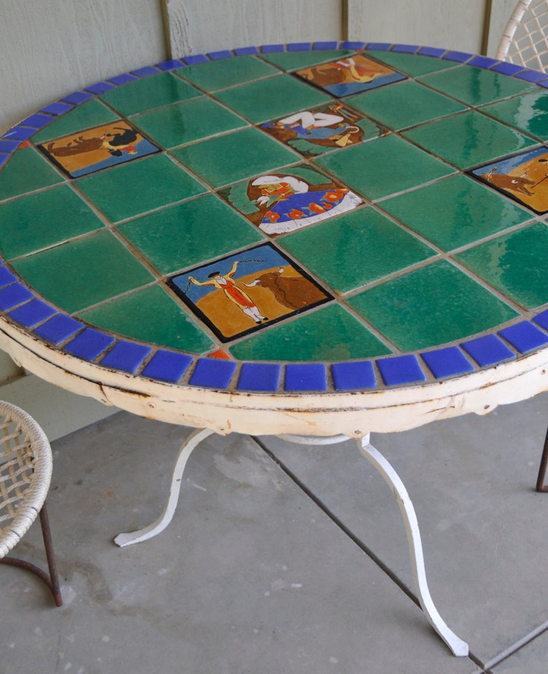Huge San Jose Tile Patio Table Wrought Iron Base All Etsy