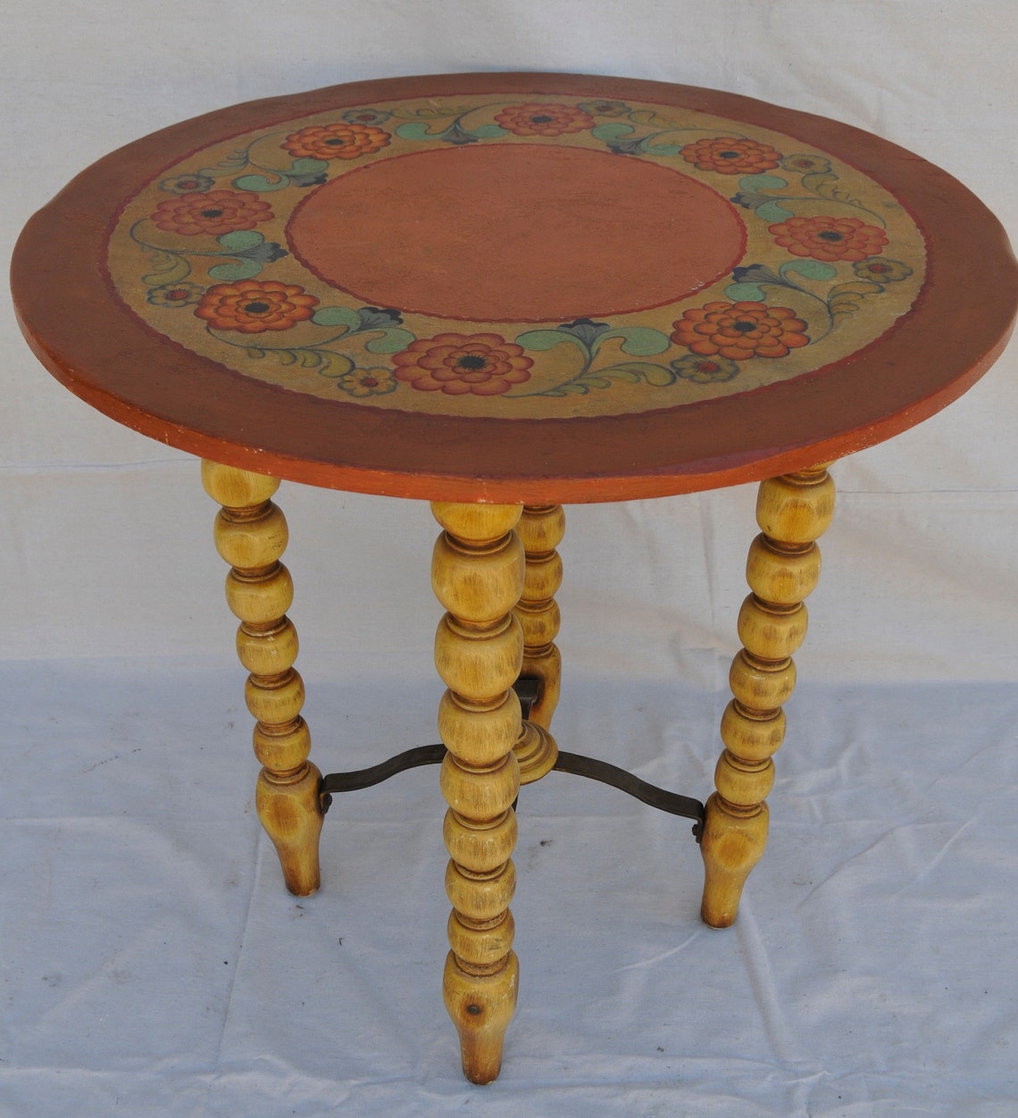 Monterey Tall Accent Table Floral Painted Carved Legs Etsy