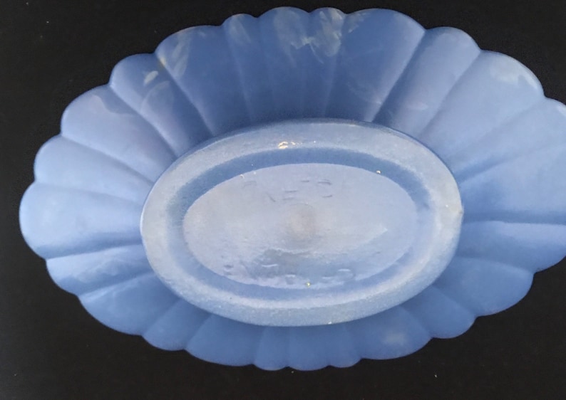 Large Rare Blue and Yellow Catalina Island Fluted Flower Bowl