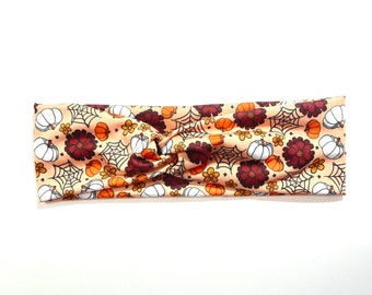 HALLOWEEN TWIST HEADBAND / Autumn flowers and cobwebs headband / hair accessories / fitness accessories