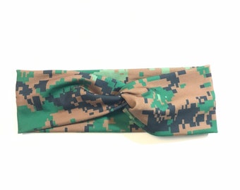CLEARANCE CHARITY HEADBAND / Black green camouflage headband / turban headband / knotted headband / hair accessories / fitness accessories