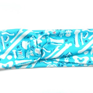 HEADBAND / Bones on blue headband / turban headband / knotted headband / hair accessories / fitness accessories