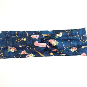 Medical hearts headband navy, handmade medical turban knot headband , twist headband, yoga headband, knottie
