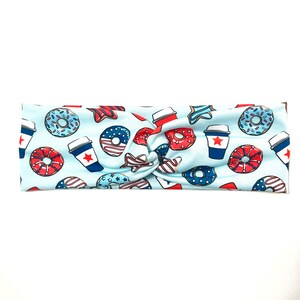 HEADBAND / Patriotic coffee and donuts headband / turban headband / knotted headband / hair accessories / fitness accessories