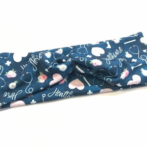 MEDICAL TWIST HEADBAND / Blue medical heroes and hearts headband / hair accessories / fitness accessories