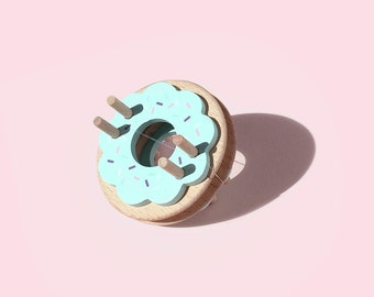 Máquina para hacer pompones / Máquina para hacer pompones de madera maciza, tamaño mediano / Máquina para hacer pompones en forma de dona - Escarcha azul