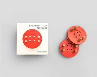 Máquina para hacer pompones de madera maciza, tamaño extra pequeño, para hacer pompones con botones, color rojo amapola
