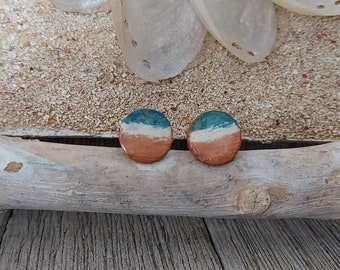 Round Beach Vibes madera stud vestido hecho a mano accesorios de verano ocean waves regalos para su forma simple pintado joyería círculo colgante