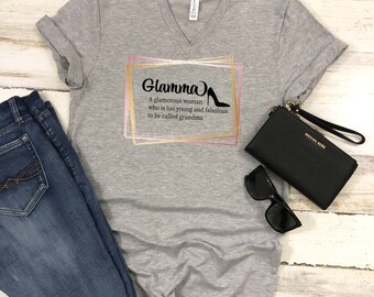 Glamma fabulosa abuela gráfica camiseta casual ajuste gris camiseta para mamá divertidos refranes top divertidos madres día ideas de regalo glamoroso abuela