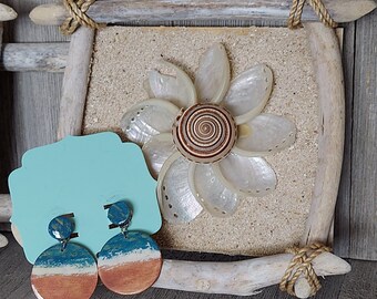 Pintados a mano beach waves round wood dangle earrings surf stud drop style joyería accesorios de verano únicos un diseño único