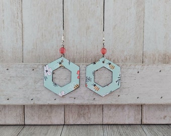 Pendientes colgantes hexagonales geométricos flores de primavera joyería de abejas accesorios reciclados regalos de papel para sus regalos únicos