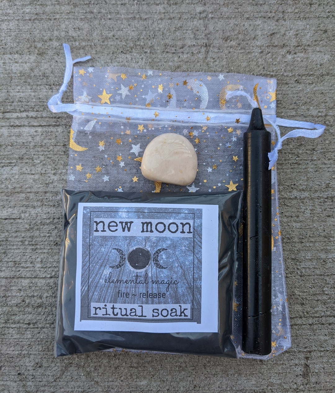 New Moon Ritual Bath Soak: Black Salts, Moonstone, Release Negative ...
