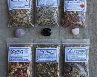 Witch's Tea Sampler | Magical Teas & Potions | heartache | protection | divination | always choose courage | cunning | wisdom | samhain