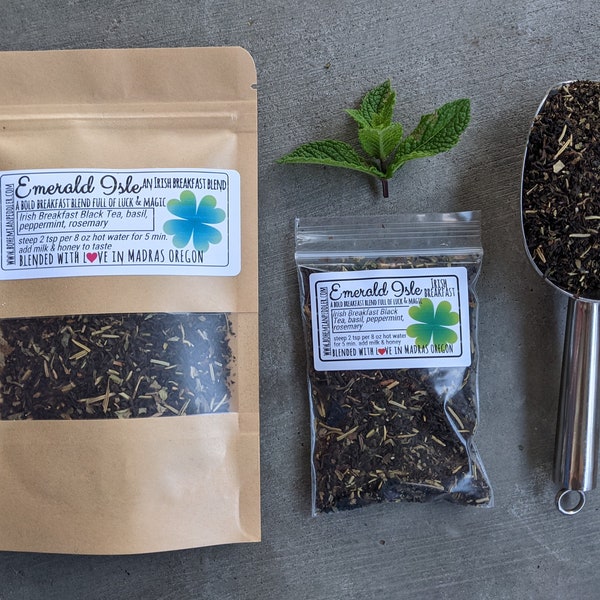 Irish Breakfast Tea with basil & mint | Emerald Isle Irish Breakfast tea| loose leaf tea | black tea blend