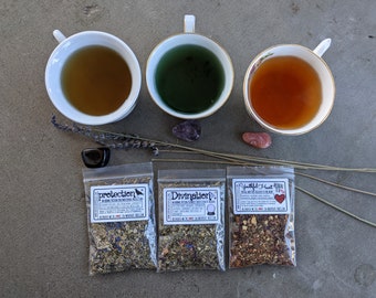 Witches' Tea Sampler | Magical Teas & Potions | heartache | protection | divination | always choose courage | cunning | wisdom | samhain
