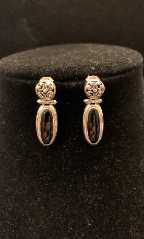 Vintage 925 Silver Dangle Earrings with oval Onyx