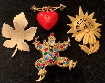 Vintage Lot of Gold and Red Brooches