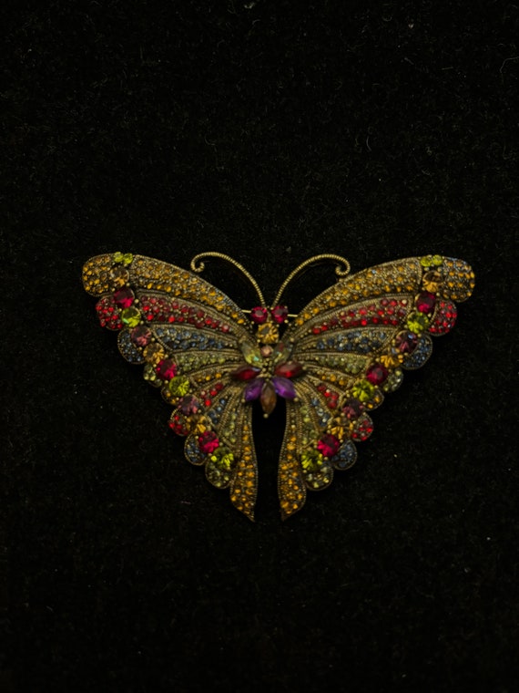 Vintage Multicolored Butterfly Brooch with Rhinest