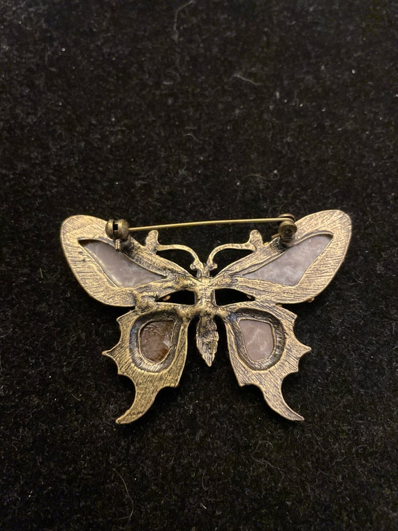 Vintage Brown Butterfly Brooch with Iridescent an… - image 2