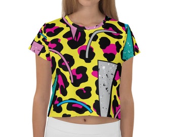 Synth Wave All-Over Patterned Print Crop Tee