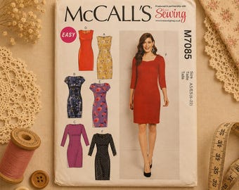 McCall's M7085 Easy Fitted Dress Sewing Pattern | Multiple Sleeve Styles (Size 6-22)