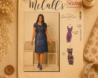 McCall's M7861 Fitted Dress Sewing Pattern | Learn to Sew, Lined, Sizes 8-24W