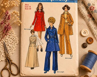 Vintage 1960s Simplicity Coat Trouser Suit Pattern | Mod Style Jacket Pants (Size 16)