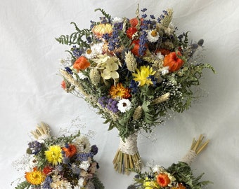 Wildflower Dried Flower bouquet, Wedding set, Bridesmaids arrangements, Bridal dried bouquet, Dry Floral bouquet, Centerpiece for vase