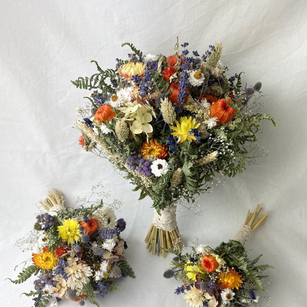 Wildflower Dried Flower bouquet, Wedding set, Bridesmaids arrangements, Bridal dried bouquet, Dry Floral bouquet, Centerpiece for vase