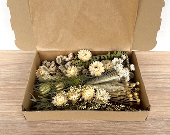 Cream dried flower crafting box, Wedding table decor, Organic long lasting, DIY decor making, Vase floral arranging, Dry flower supplies