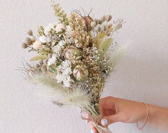 Boho dried flower bouquet, Cream floral arrangement, Home decor flower bouquet, Bridesmaid bouquets for wedding,