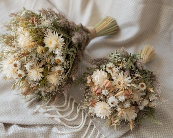Wedding Dried Flower Bouquet, Bridesmaids, Bridal, Flower Girl, Cream Preserved Flowers, Floral Arrangement Centerpiece, Dry Wedding Bouquet