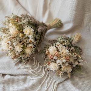 Wedding Dried Flower Bouquet, Bridesmaids, Bridal, Flower Girl, Cream Preserved Flowers, Floral Arrangement Centerpiece, Dry Wedding Bouquet