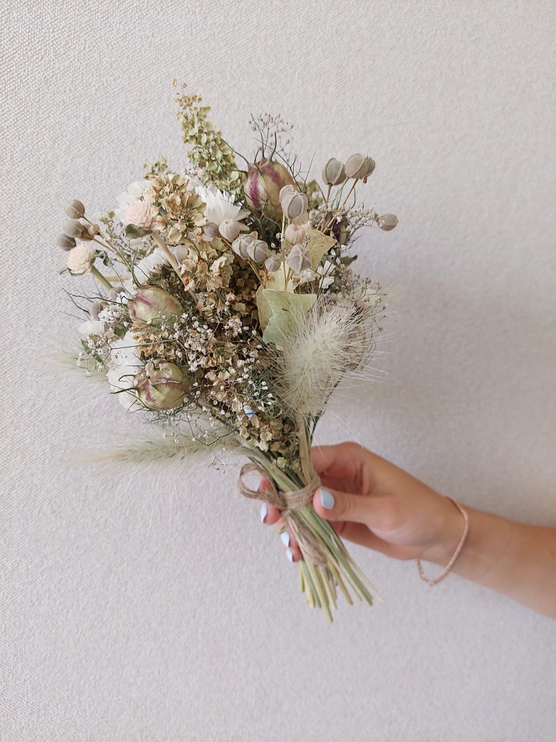 Boho Dried Flower Bouquet Cream Flower Arrangement for Vase Etsy