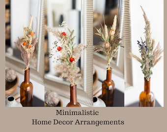 Bottle Flower Arrangements, Minimalistic Home Decors, Dried Flower Bouquets, Everlasting Florals, Eucalyptus, Small Flower Centerpiece decor