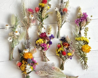 Mini Dried Flower Bouquet SET, Wedding Favors, Mini Posies, Gift Toppers, Rustic bud Vase Decor, Boho Wildflowers, Small Floral Arrangements