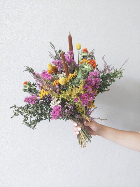 Pink Flower & Herb Wedding Bouquet - Dried Flowers Forever