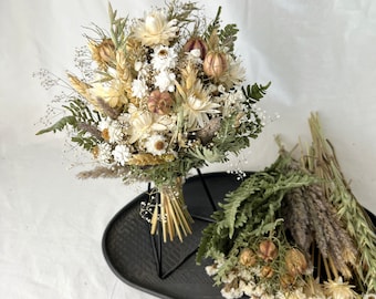 Cream Dried Flower Bouquet, Dry flower arrangement, Bridesmaids, Vase filler, Centerpiece, Gift Bunch, Boho Wedding, Floral, Home Decor