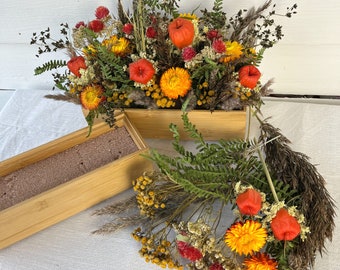 Dry Flower Home Decor, Flower Arrangement DIY Decor, Natural Preserved flowers, Planter Wood Box, Creative Floral Room Decor