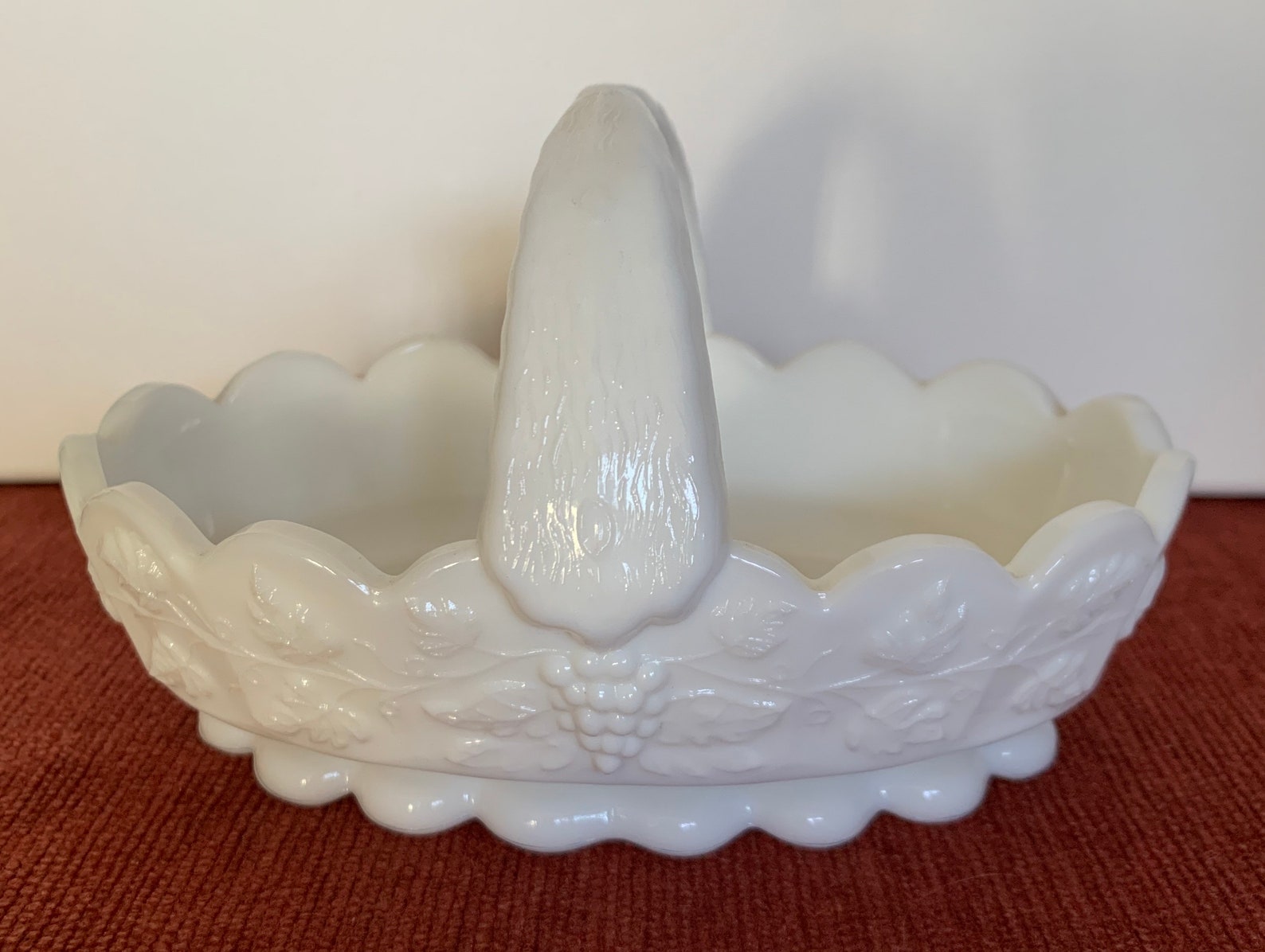 Vintage Westmoreland milk glass basket with grapevines Etsy