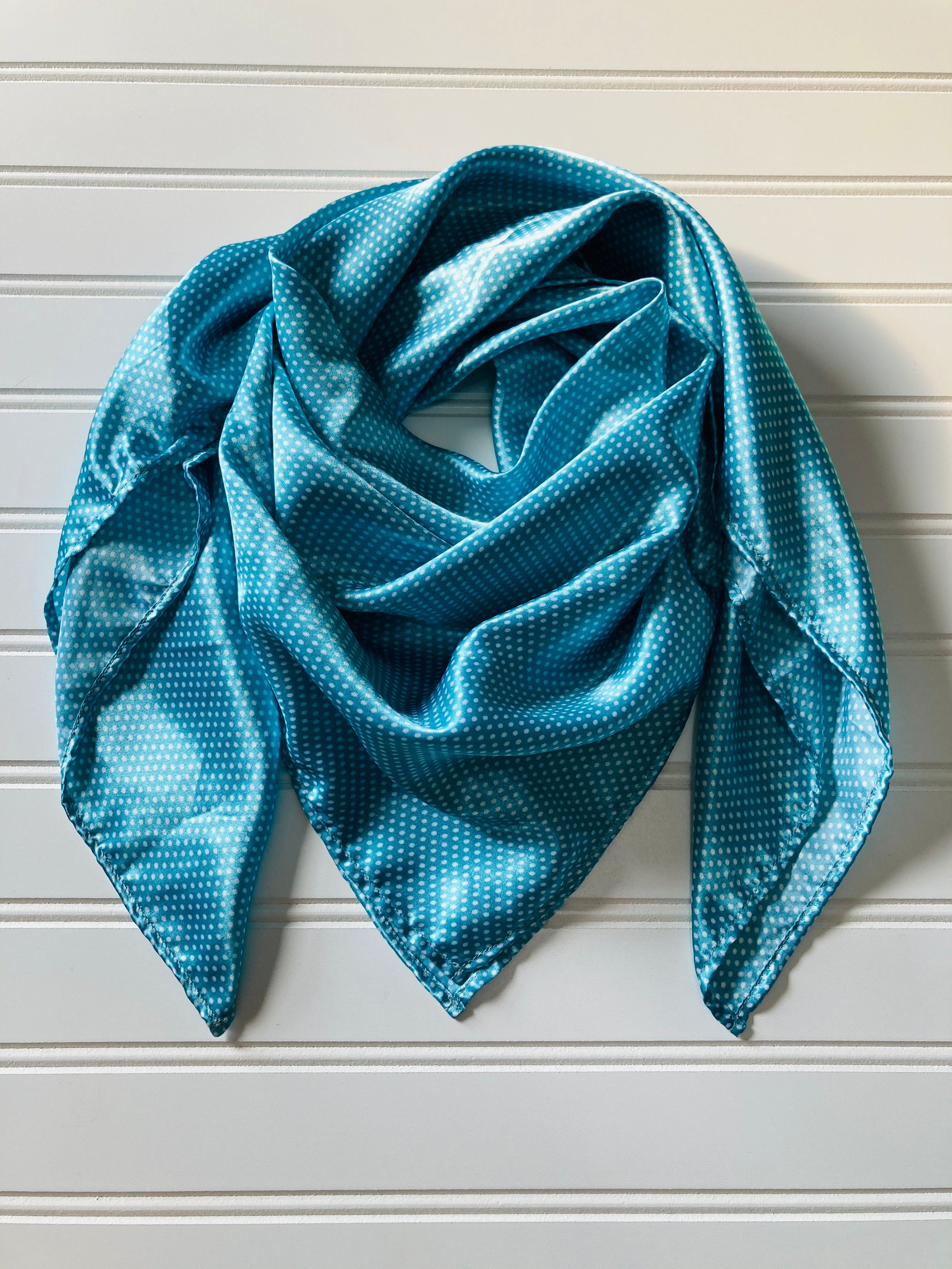 Turquoise Polka Dot Satin Wild Rag