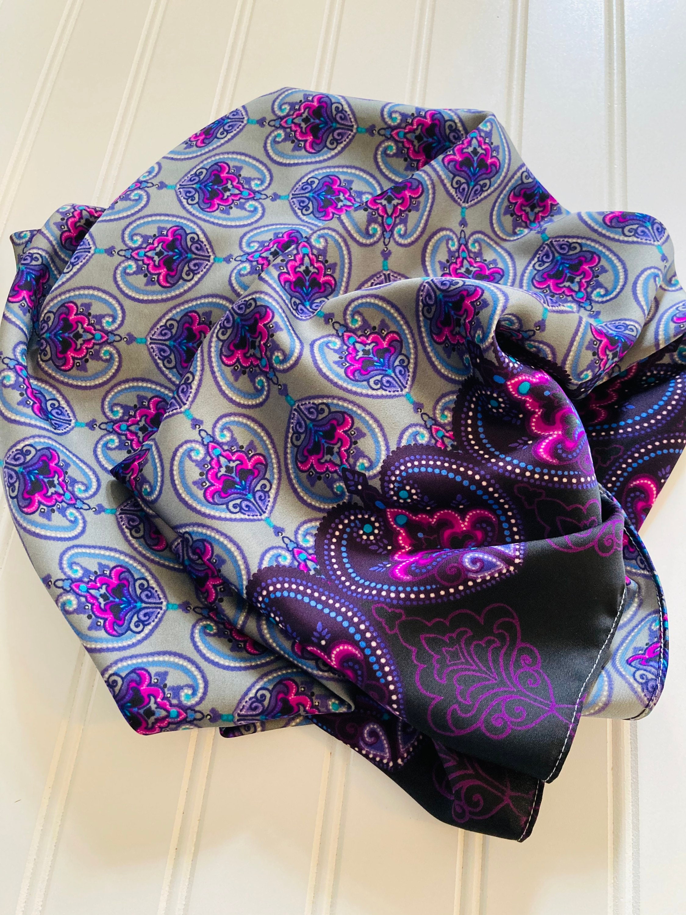 Purple & Gray Satin Wild Rag