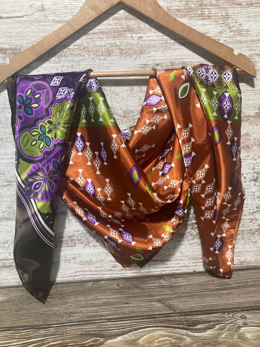 Rust & Purple Aztec Satin Wild Rag: Western Scarf - Etsy