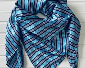 Turquoise Striped Wild Rag, Satin Square Scarves, Cowboy Silk Scarf, Silk Neckerchief