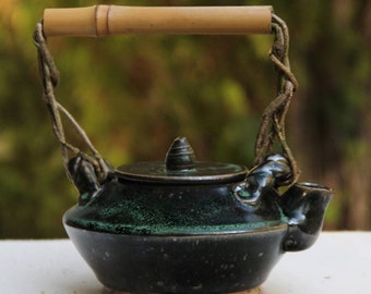 Green Handmade Stoneware Teapot - Rustic Teapot - Ceramic Teapot