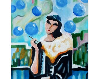 Thought Bubbles |Whimsical Woman Art Print|Colourful Figurative Artwork |Gift for Her