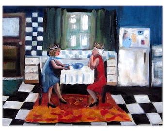 Whimsical Women Tea Print | Cottage Kitchen Wall Art, Friendship Art