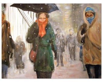 Lucie Walker "Going Home" Fine Art Print | Snowy Urban Winter Street Scene Painting