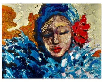 Lucie Walker The Swan Fine Art Print | Blue Portrait Wall Art | Expressionist Painting |